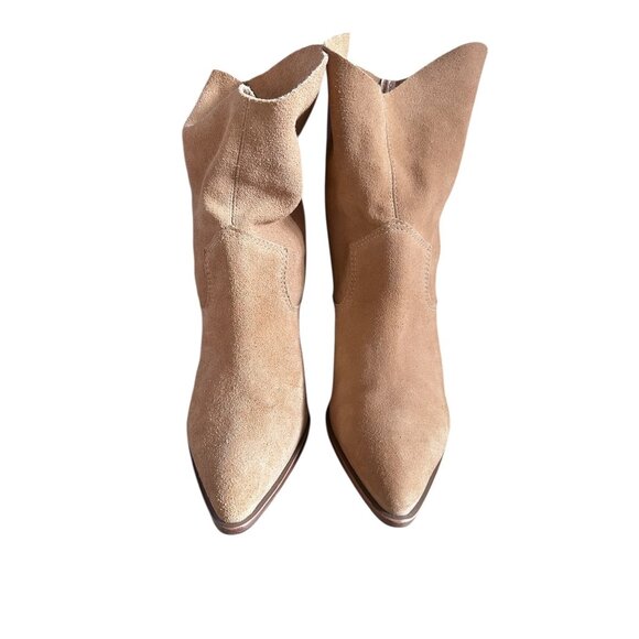 Schutz Tessie Suede Leather Western Boots Womens 9.5 B Tan Slouchy Block Heels - Picture 4 of 13